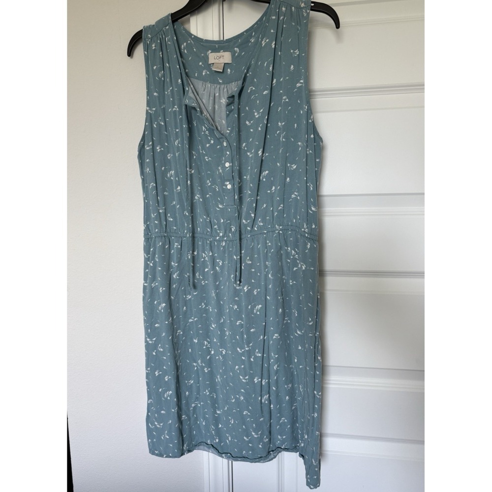 Ann Taylor Loft Women Size L Teal/White Floral And Dove Empire Waist Dress
